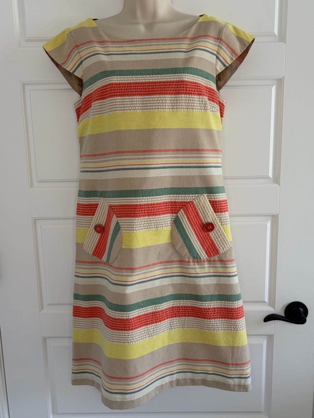 Vintage R&K Originals Striped Cap Sleeves Summer Dress Sz 6 Cotton Blend